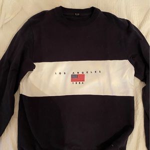 Navy and white sweatshirt